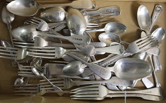 A quantity of mainly Georgian silver flatware, various dates, makers and patterns, 52.4 oz.